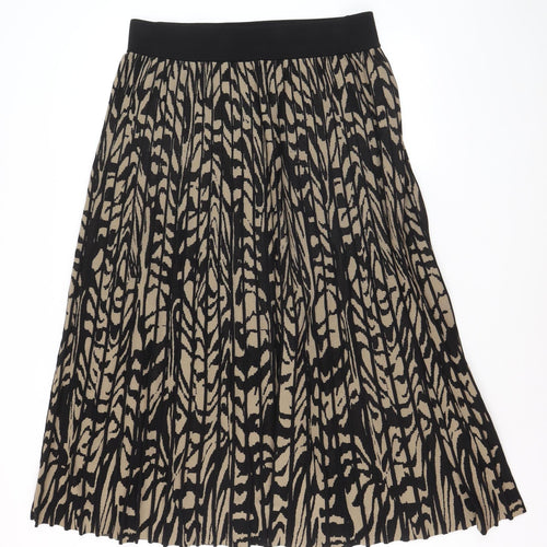 H&M Women’s Beige Black Animal Print Pleated Midi Skirt Size L
