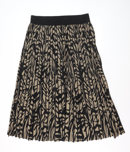 H&M Women’s Beige Black Animal Print Pleated Midi Skirt Size L