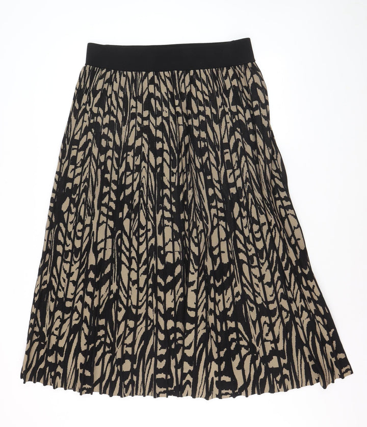 H&M Women’s Beige Black Animal Print Pleated Midi Skirt Size L