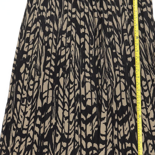 H&M Women’s Beige Black Animal Print Pleated Midi Skirt Size L