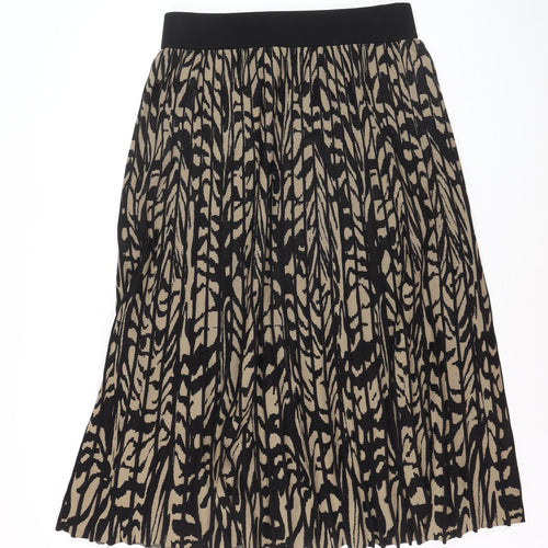 H&M Women’s Beige Black Animal Print Pleated Midi Skirt Size L