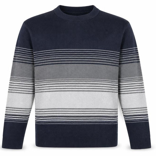 Marks and Spencer Men's Blue Striped Cotton Blend Crew Neck Jumper L