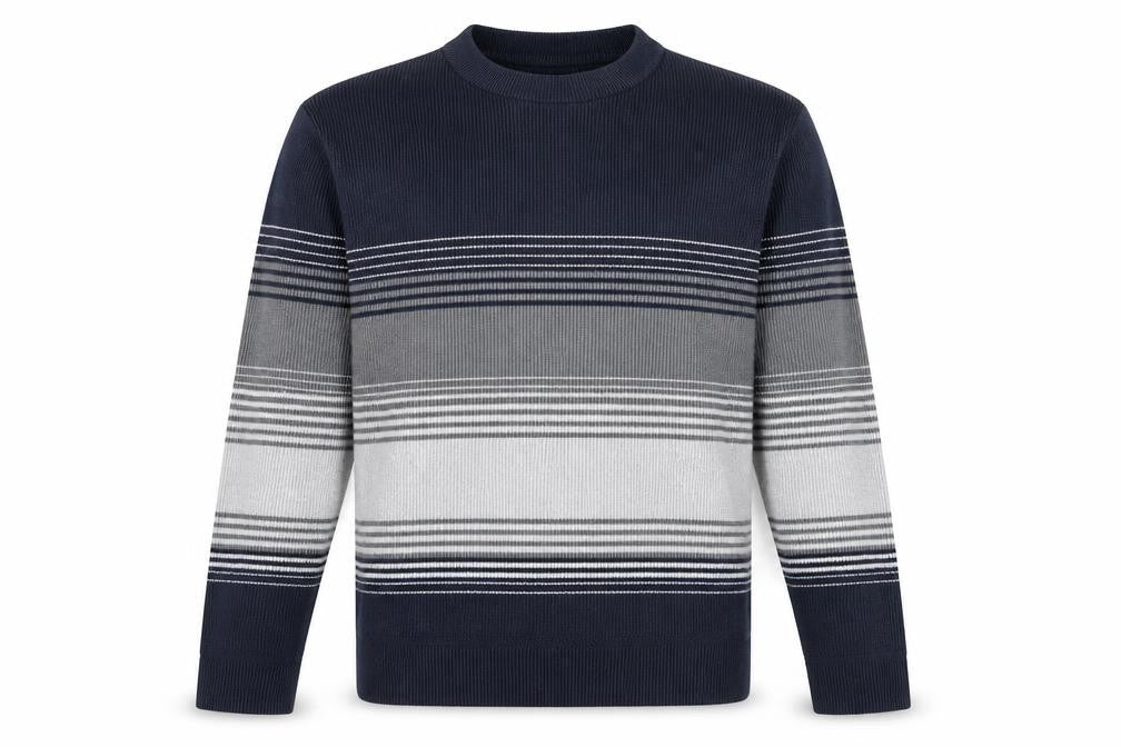 Marks and Spencer Men's Blue Striped Cotton Blend Crew Neck Jumper L