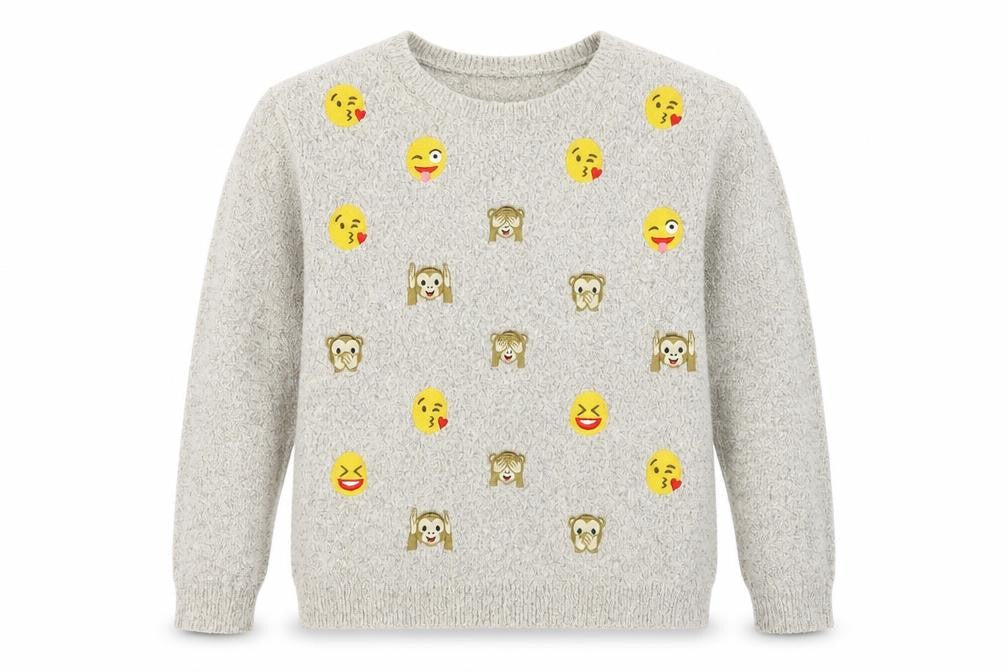 Front view of By Bravado Women Grey Emoji jumper L Knit Crew Neck