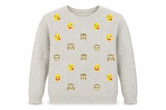 Front view of By Bravado Women Grey Emoji jumper L Knit Crew Neck