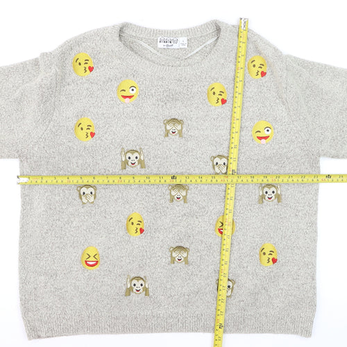 By Bravado Women Grey Emoji Pullover Jumper L Knit Crew Neck