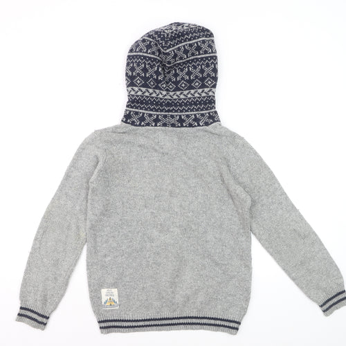FatFace Boys Grey Hooded Deer Knit Jumper 12-13 Years Cotton Blend Winter