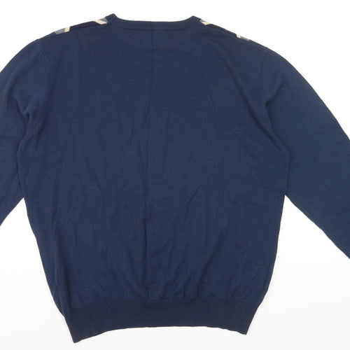 Pringle of Scotland Men’s Blue Argyle Cotton Jumper XL Crew Neck