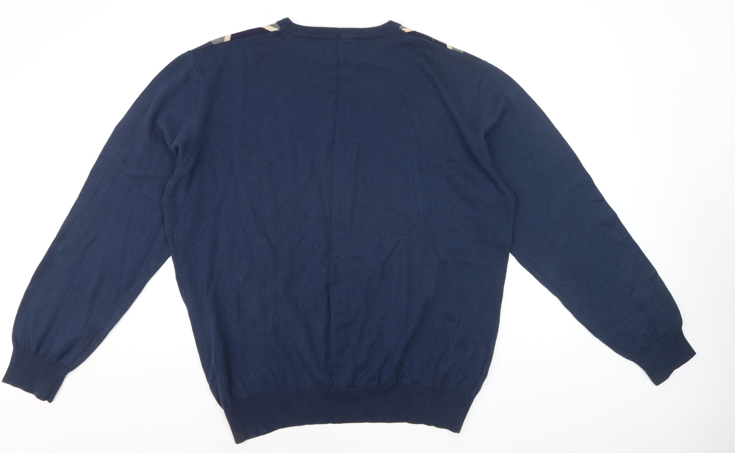 Pringle of Scotland Men’s Blue Argyle Cotton Jumper XL Crew Neck