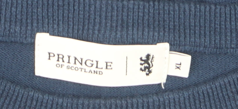 Pringle of Scotland Men’s Blue Argyle Cotton Jumper XL Crew Neck