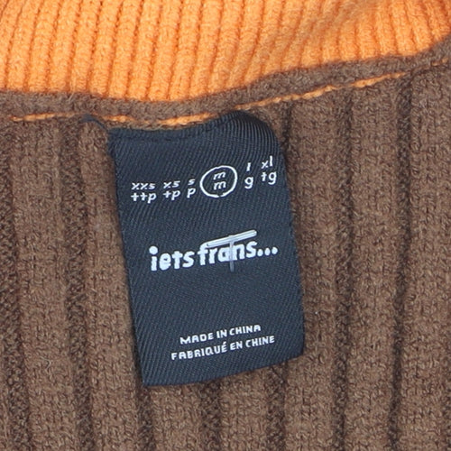 Iets Frans Girls Brown & Orange Ribbed V-Neck Pullover Jumper Size M