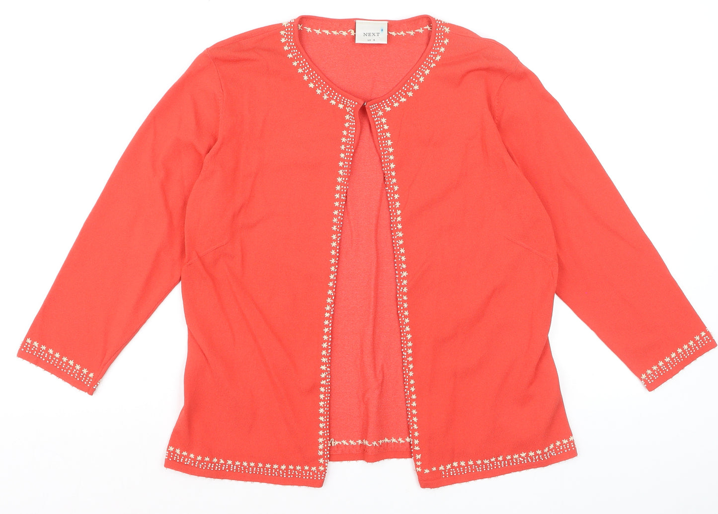 Next Women Red Embroidered Round Neck Cardigan UK 16