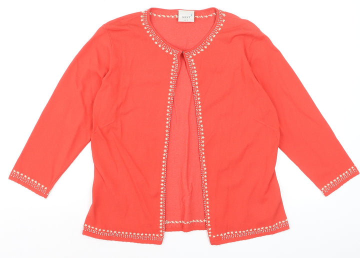 Next Women Red Embroidered Round Neck Cardigan UK 16