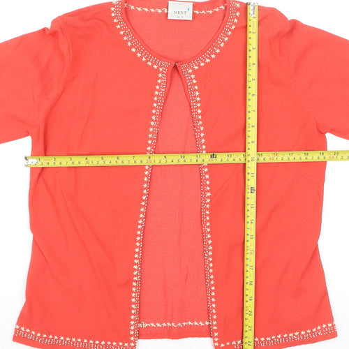 Next Women Red Embroidered Round Neck Cardigan UK 16