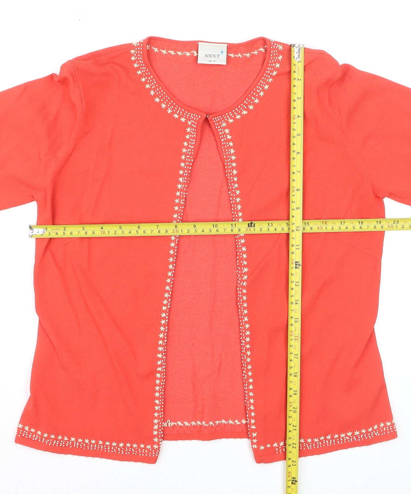 Next Women Red Embroidered Round Neck Cardigan UK 16