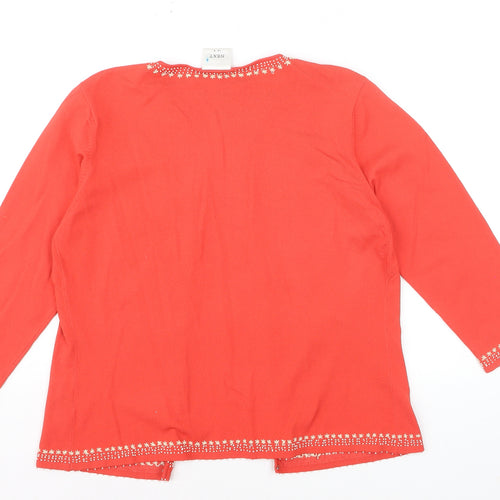 Next Women Red Embroidered Round Neck Cardigan UK 16