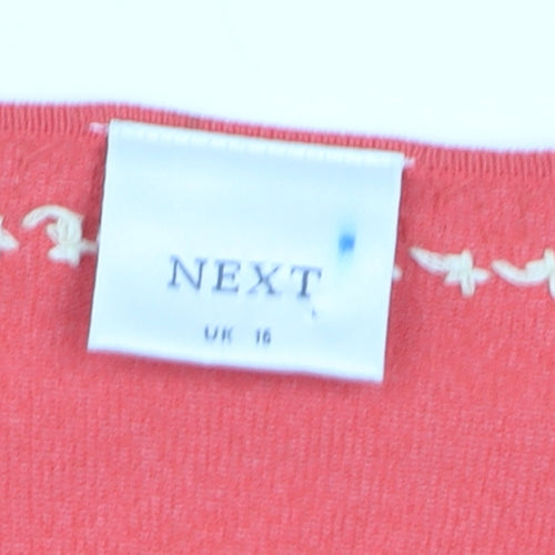 Next Women Red Embroidered Round Neck Cardigan UK 16