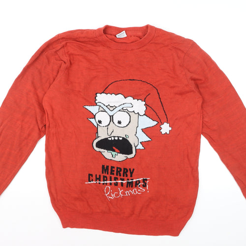 George Rick and Morty Red Men's L Christmas Jumper Pullover