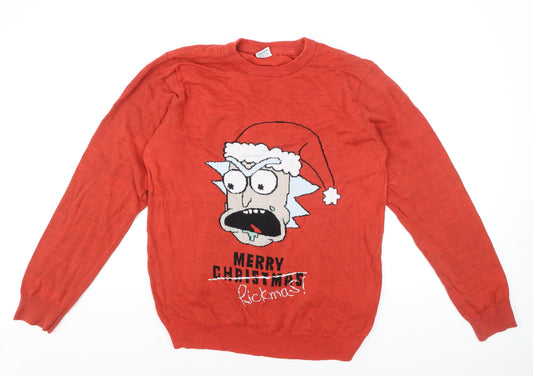 George Rick and Morty Red Men's L Christmas Jumper Pullover