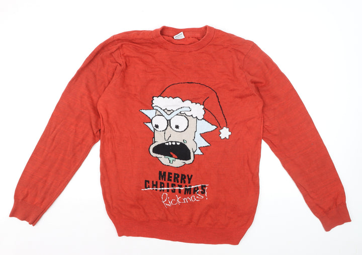 George Rick and Morty Red Men's L Christmas Jumper Pullover