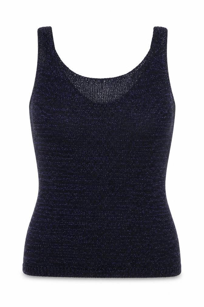 Front view of Next Women’s Blue Metallic Knit Tank Top, size UK 10