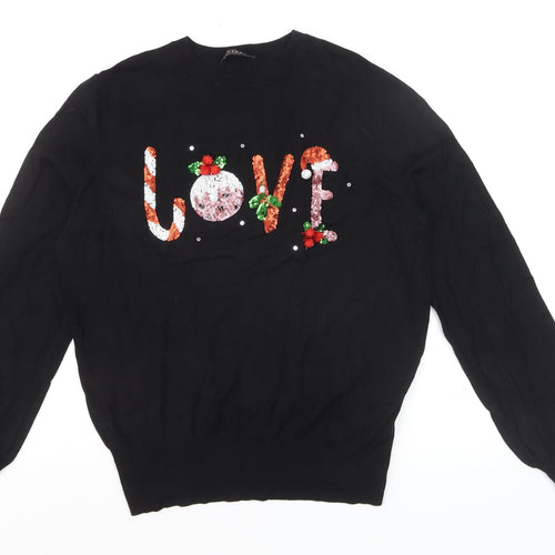 Lipsy Women’s Black Sequin Love Christmas Jumper Size 12
