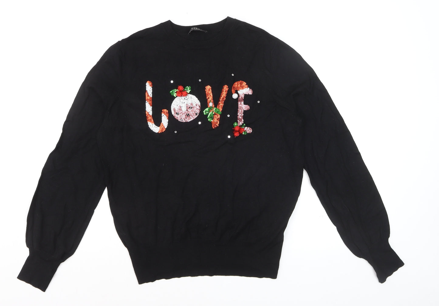 Lipsy Women’s Black Sequin Love Christmas Jumper Size 12