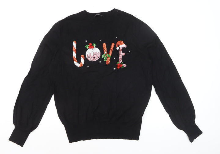 Lipsy Women’s Black Sequin Love Christmas Jumper Size 12
