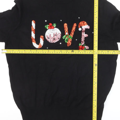 Lipsy Women’s Black Sequin Love Christmas Jumper Size 12
