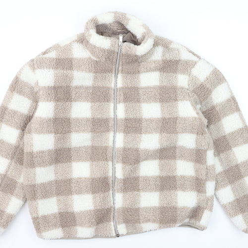 New Look Women Beige Checked Fleece Full Zip Jumper Size 14