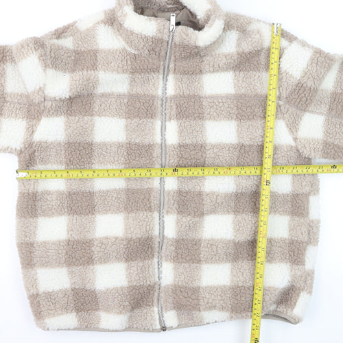 New Look Women Beige Checked Fleece Full Zip Jumper Size 14