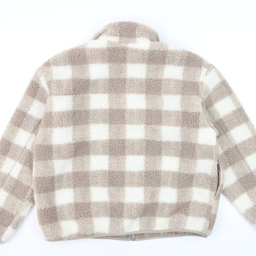 New Look Women Beige Checked Fleece Full Zip Jumper Size 14