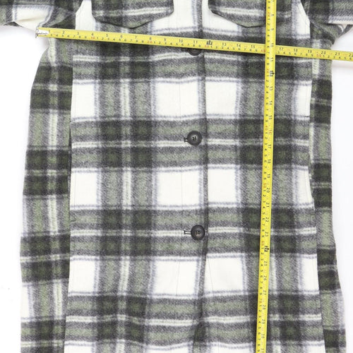 H&M Men’s Grey Check Long Overcoat Size S Polyester Button-Up