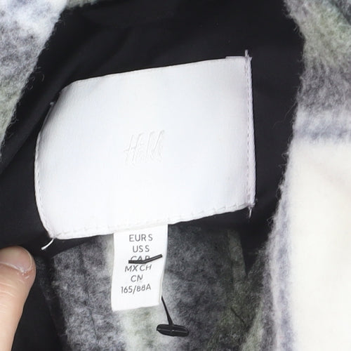 H&M Men’s Grey Check Long Overcoat Size S Polyester Button-Up