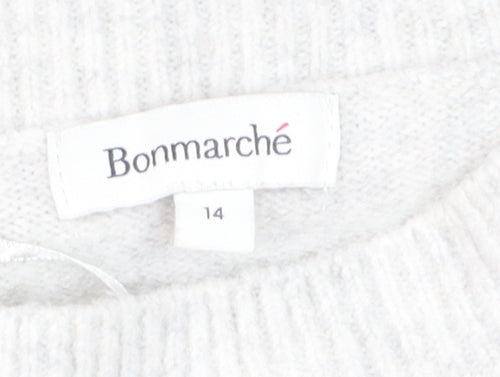 Bonmarché Women's Silver Sequin Argyle Jumper Size 14 Grey Long Sleeve Knit