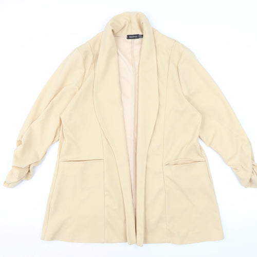 Boohoo Women Beige Shawl Collar Longline Blazer Size 18