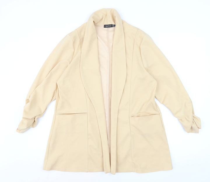 Boohoo Women Beige Shawl Collar Longline Blazer Size 18