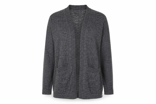 Front view of Gap women’s grey linen blend long sleeve open cardigan m