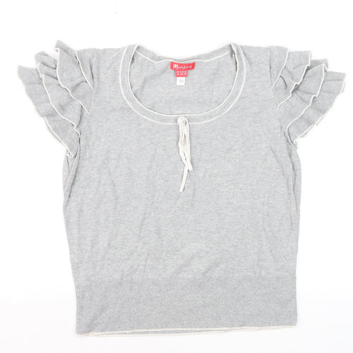 Monsoon Women’s Grey Cotton Ruffle Sleeve Pullover Jumper Size 16