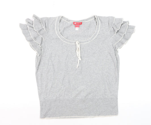 Monsoon Women’s Grey Cotton Ruffle Sleeve Pullover Jumper Size 16