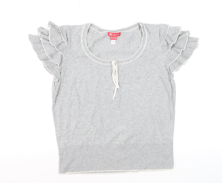 Monsoon Women’s Grey Cotton Ruffle Sleeve Pullover Jumper Size 16