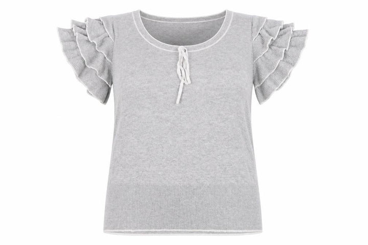 Monsoon Women’s Grey Cotton Ruffle Sleeve Pullover Jumper Size 16