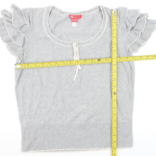 Monsoon Women’s Grey Cotton Ruffle Sleeve Pullover Jumper Size 16