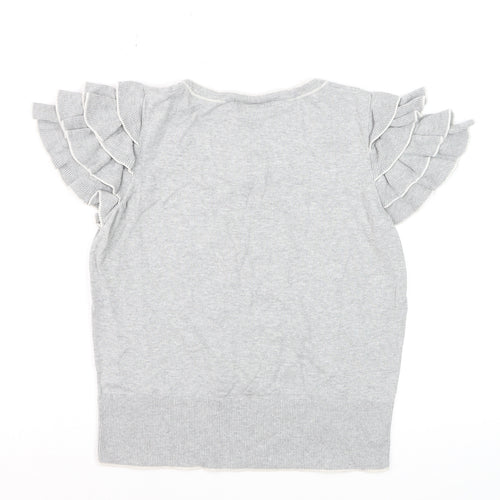 Monsoon Women’s Grey Cotton Ruffle Sleeve Pullover Jumper Size 16