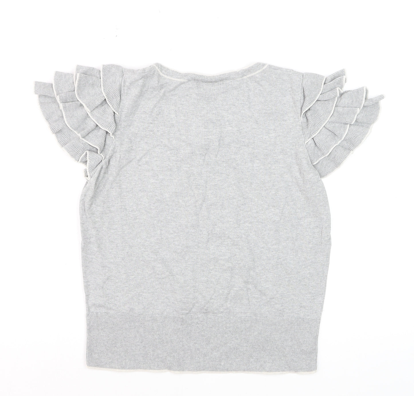Monsoon Women’s Grey Cotton Ruffle Sleeve Pullover Jumper Size 16