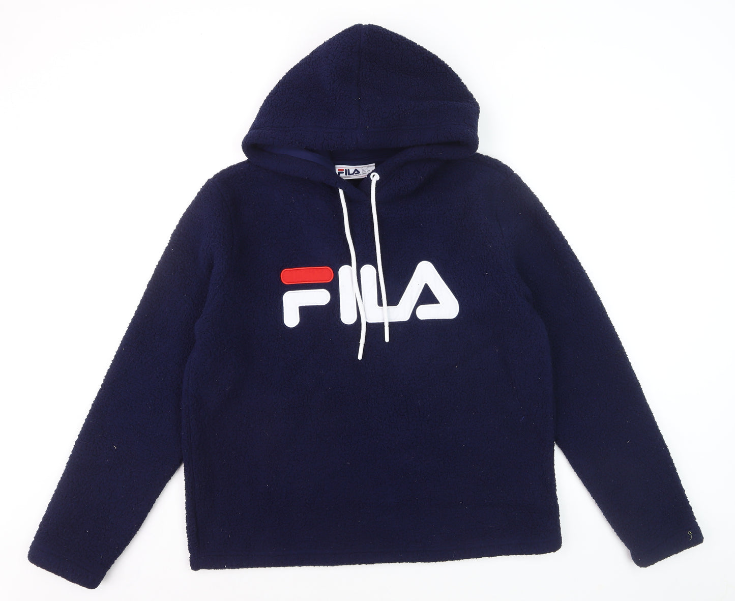 Fila Women Navy Blue Hooded Pullover Hoodie Size L Fleece Logo