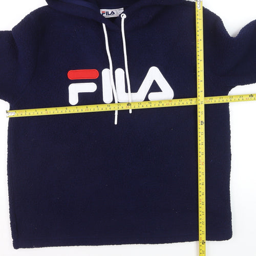 Fila Women Navy Blue Hooded Pullover Hoodie Size L Fleece Logo