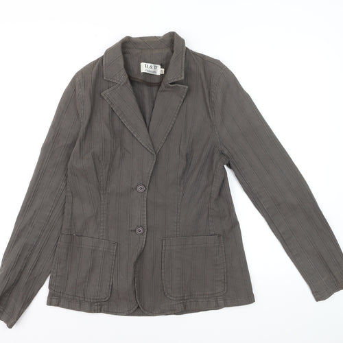 B & D Fashions Women’s Brown Striped Cotton Blazer Jacket Size 12