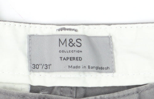 Marks and Spencer Men's Grey Cotton Chino Trousers 30W 31L Tapered Fit