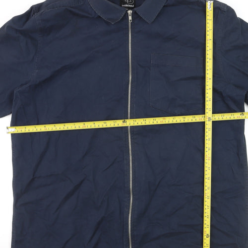 Twistedsoul Men's Blue Cotton Zip Front Long Sleeve Shirt XL